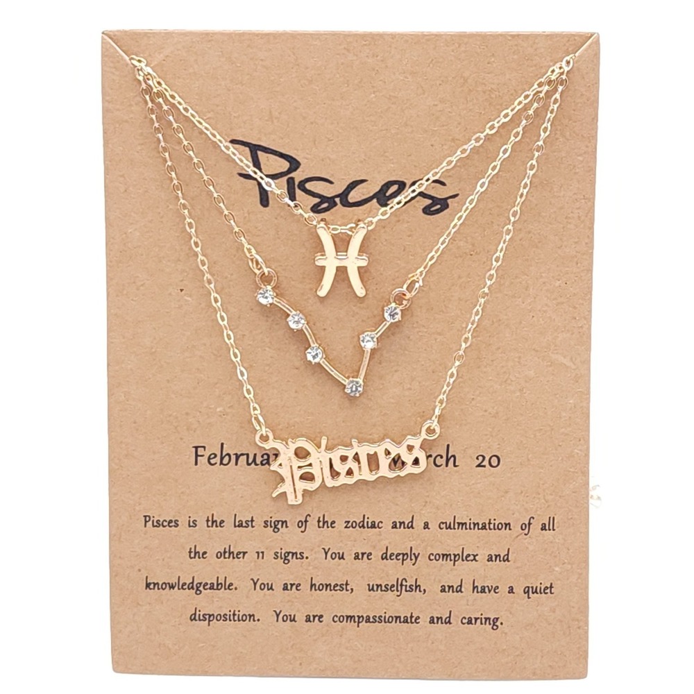Pisces Zodiac Layered Necklace Set Gold